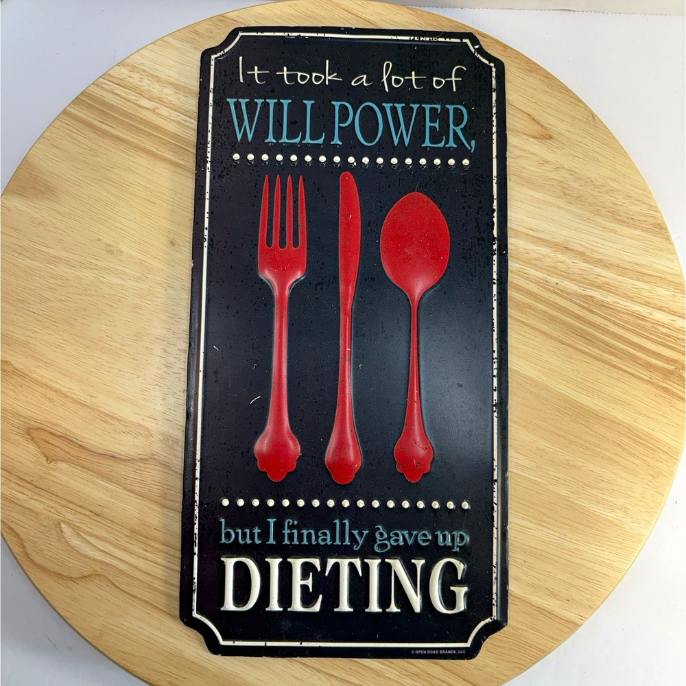 Open Road Brands Metal Kitchen Quote Wall Sign Dieting Willpower Black Red 12x7